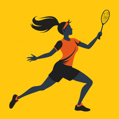 Female Badminton Player &ndash; Running Smash Action Vector