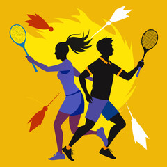 Badminton Team Silhouette &ndash; Male Female Action Vector Design