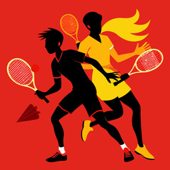 Badminton Players Duo &ndash; Dynamic Action Silhouette Vector