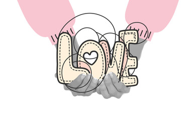 LOVE Lettering with Hands &ndash; Modern Abstract Valentine Illustration