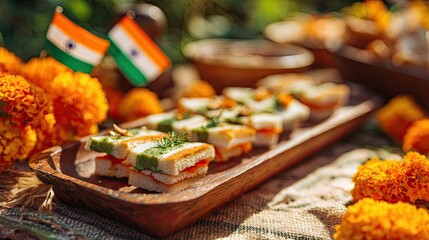 Platter of Mini Tricolor Sandwiches for Outdoor Party