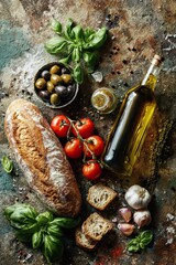 Flat Lay of Healthy Mediterranean Diet Ingredients