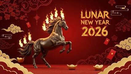 Majestic Bronze Horse Statue with Flaming Mane for 2026 New Year
