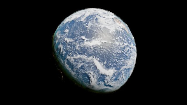 A realistic 3D render of planet Earth rotating smoothly in a seamless loop on a transparent background