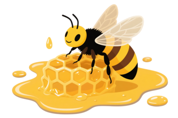 Bee on a honeycomb with honey