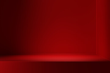 Valentine's day red background. Podium table top with spot light for product placement mockup.