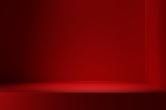 Valentine's day red background. Podium table top with spot light for product placement mockup.