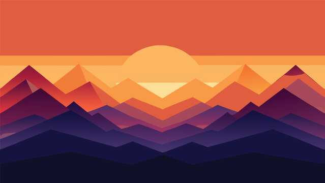 Stylized mountain landscape with vibrant sunset colors and layered peaks, a beautiful minimalist design