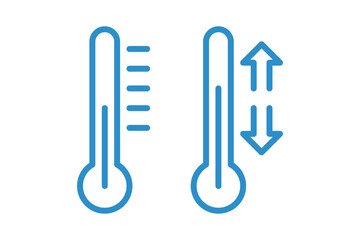 Temperature increase and decrease line icon, thermometer with up and down arrows, climate adjustment and thermal control symbol isolated on white background flat vector illustration.