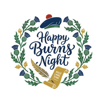Happy Burns Night Thistle Wreath Illustration