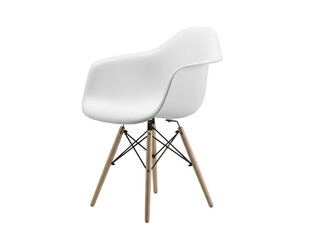 Modern white armchair with wooden legs isolated on transparent background