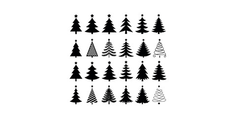Set of black christmas trees silhouettes with stars collection winter holiday symbols icons vector