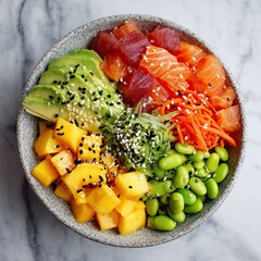 Healthy Colorful Salad Bowl with Edamame and Sesame Seeds