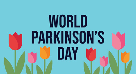 World Parkinson's Day awareness banner design red tulips symbol of Parkinson's disease medical healthcare campaign poster social media post template layout for global support event hope care.