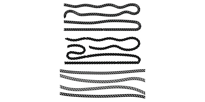 Realistic hand drawn rope strokes and nautical cord elements for rustic design projects