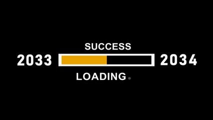New year 2033 to 2034 progress bar loading, Progress Business Concept ,growth strategy, business planning ,alongside a success loading bar. Almost reaching New Year on black background .