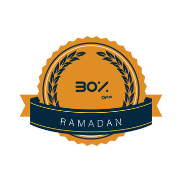 Ramadan 30 Percent Off Sale Bage Sticker With  Ribbon