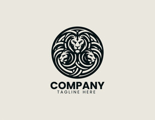 Triskelion lion symbol is formed as powerful black vector logo illustration