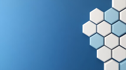Blue gradient background white hexagon blue hexagon 3D geometric pattern modern abstract design clean minimal layout technology concept futuristic style copy space for text cool tone mood