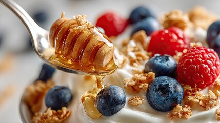 Spoon Scooping Healthy Yogurt Breakfast Bowl