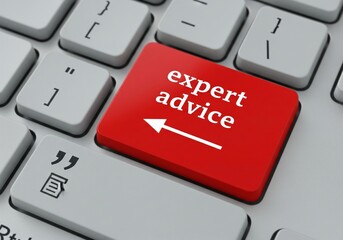 Fototapeta premium Red expert advice key on a computer keyboard representing guidance and solutions.