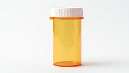 Empty orange medical prescription bottle with a white cap, isolated on a clean white background