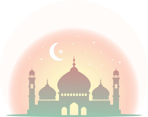 Mosque Silhouette with Crescent Moon &ndash; Islamic Ramadan Night Vector Illustration