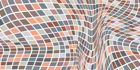 Mosaic wavy pattern. Abstract background formed by rectangles of different colors and transparency. Vector illustration in pixel art style