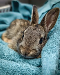 Naklejka premium baby bunny resting peacefully, recovery and hope