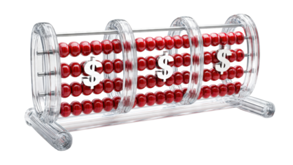 Abacus with red beads and dollar symbols