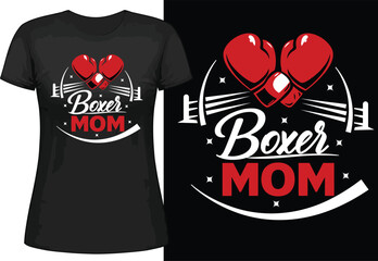 Black T shirt with red boxing gloves and Boxer Mom text