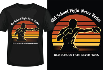 Black t shirt with retro sunset boxing and text clothing apparel