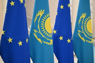 EU flag, Europe, union, flag of Kazakhstan and the European Union, EU, symbol, euro, European Union and Kazakhstan, European Union and Kazakhstan investment, flags, country, flag of Kazakhstan and the