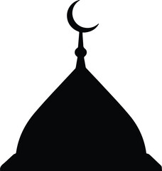 Illustration simple black mosque dome silhouette with crescent moon finial silhouette vector