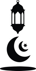 Illustration Traditional Islamic Ramadan lantern with crescent moon and star religious symbol silhouette vector