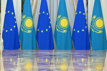 EU flag, Europe, union, flag of Kazakhstan and the European Union, EU, symbol, euro, European Union and Kazakhstan, European Union and Kazakhstan investment, flags, country, flag of Kazakhstan and the