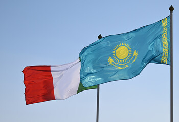 Kazakhstan and Italy flag, Kazakhstan and Italy, Kazakhstan and Italy business, Kazakhstan and Italy Meeting, Italy and Kazakhstan flag, official, meeting, business, EU and CIS, EU and Central Asia, K