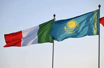 Kazakhstan and Italy flag, Kazakhstan and Italy, Kazakhstan and Italy business, Kazakhstan and Italy Meeting, Italy and Kazakhstan flag, official, meeting, business, EU and CIS, EU and Central Asia, K