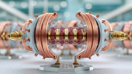 Copper Coils and Magnets in a Scientific Experiment Setup with Metallic Components and Wires