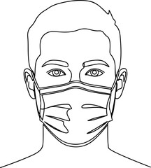 Continuous Line Art Portrait of Man Wearing Protective Face Mask
