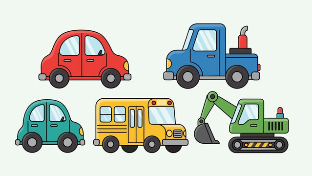 Colorful Cartoon Vehicles Collection for Children.