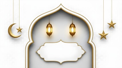 Elegant Islamic arch with gold lanterns and stars for Ramadan or Eid celebrations