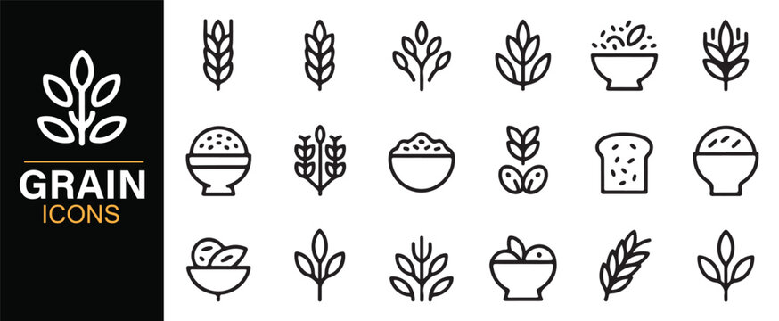 Agriculture grain editable vector icon set for food and farming use