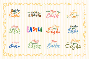 Happy Easter lettering and typography set for festive holiday posters and labels
