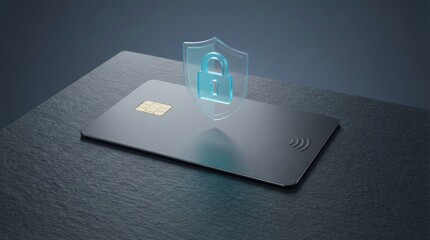 Credit card with holographic shield and lock, contactless payment security