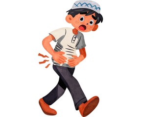 Illustration of Muslim Boy with Stomach Ache