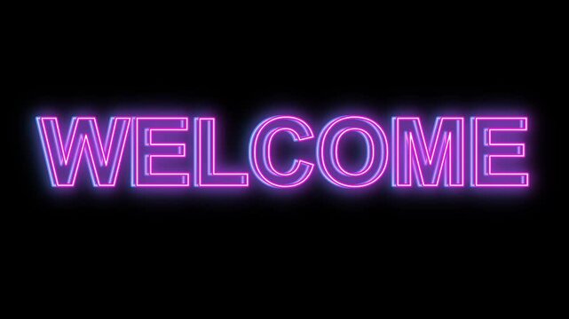 welcom Neon light display against dark background