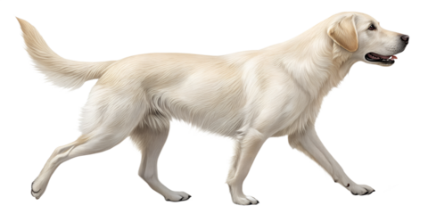 Realistic domestic dog, full body, walking pose, natural motion, realistic proportions, clean detailed fur texture, soft studio lighting, eye level view, centered composition, isolated on transparent 