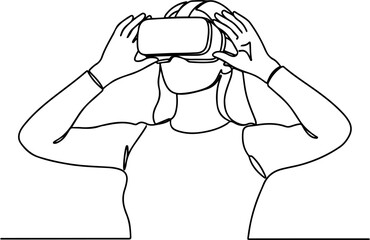 Continuous Line Art Woman Using Virtual Reality Headset