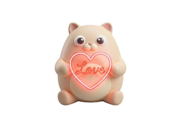Cute Cartoon Character Holding Heart with Romantic Text in Soft Colors and Playful Expression